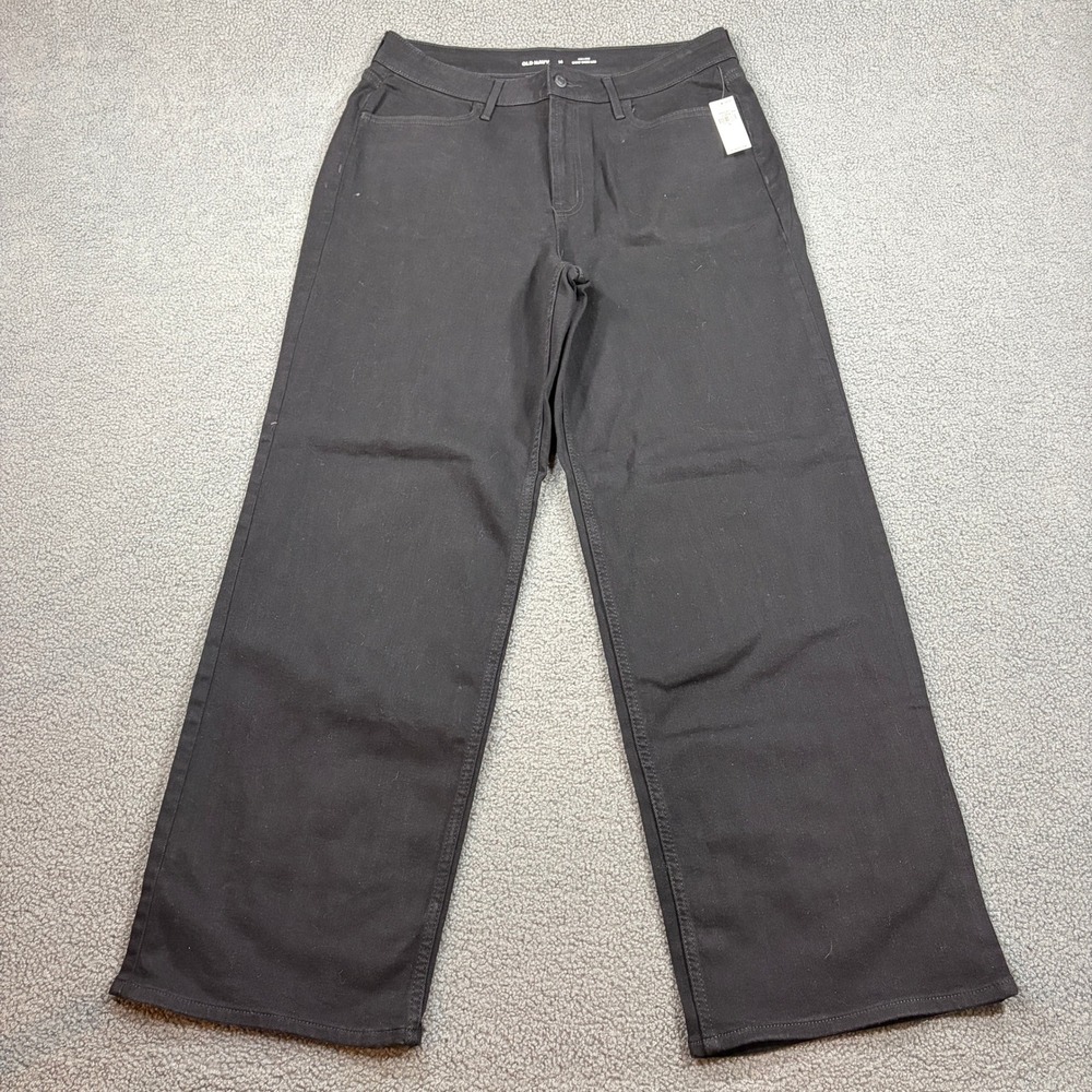 Old Navy Pants Womens 14 Black Wow Wide Leg High Rise Stretch Denim 543047-00-1